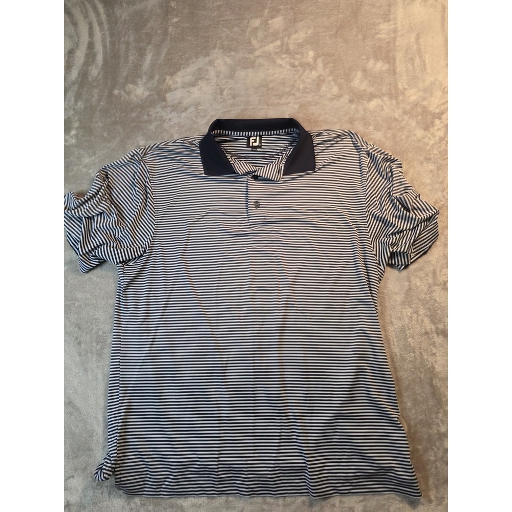 FootJoy Mens Polo Shirt XL Black White Striped Performance Golf Short Sleeve